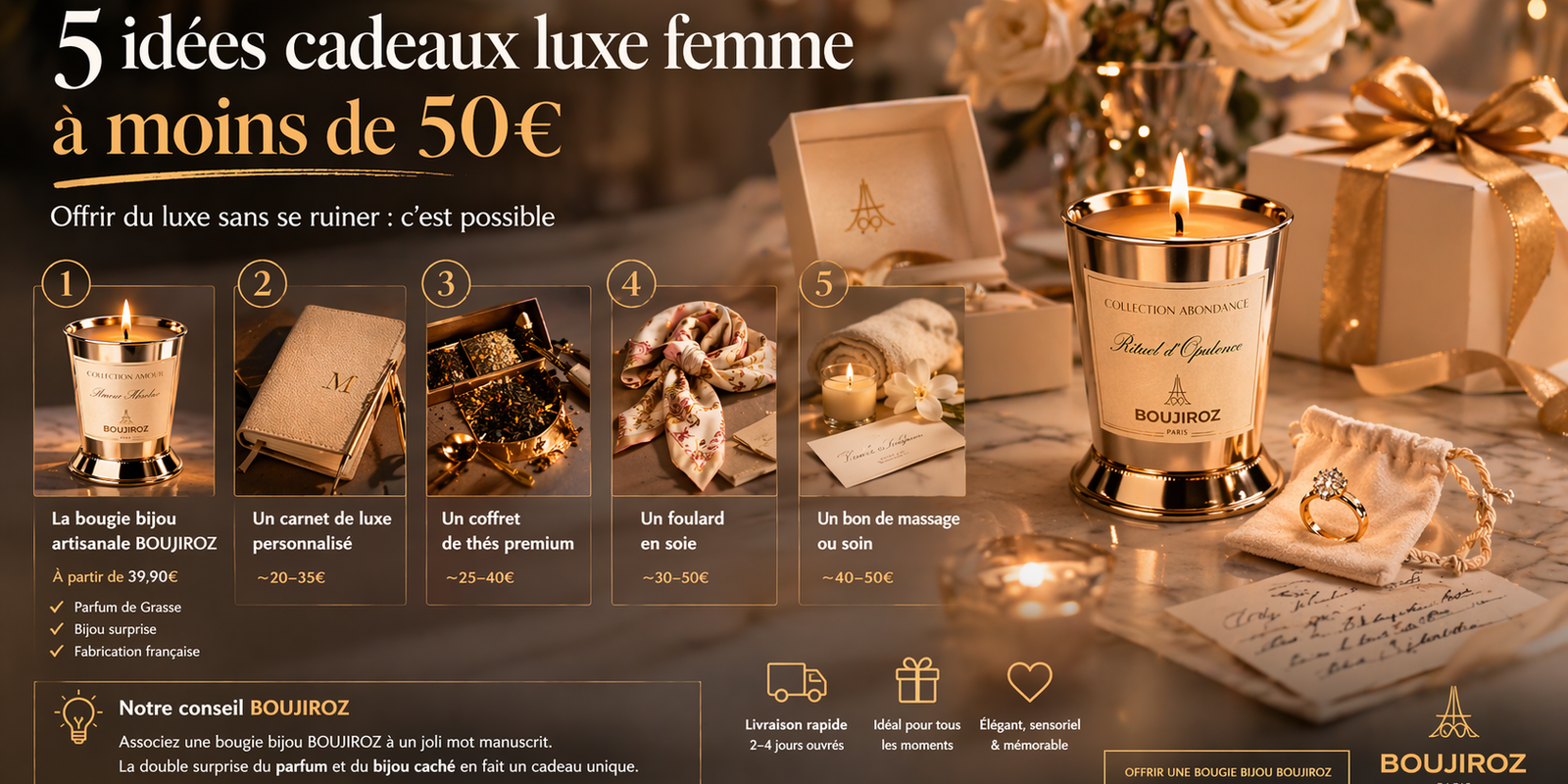5 idées cadeaux luxe femme à moins de 50€