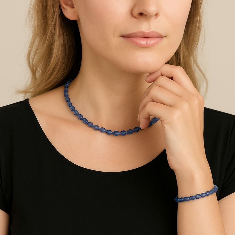 Parure Collier & Bracelet – Perles Facettées Bleu Ciel