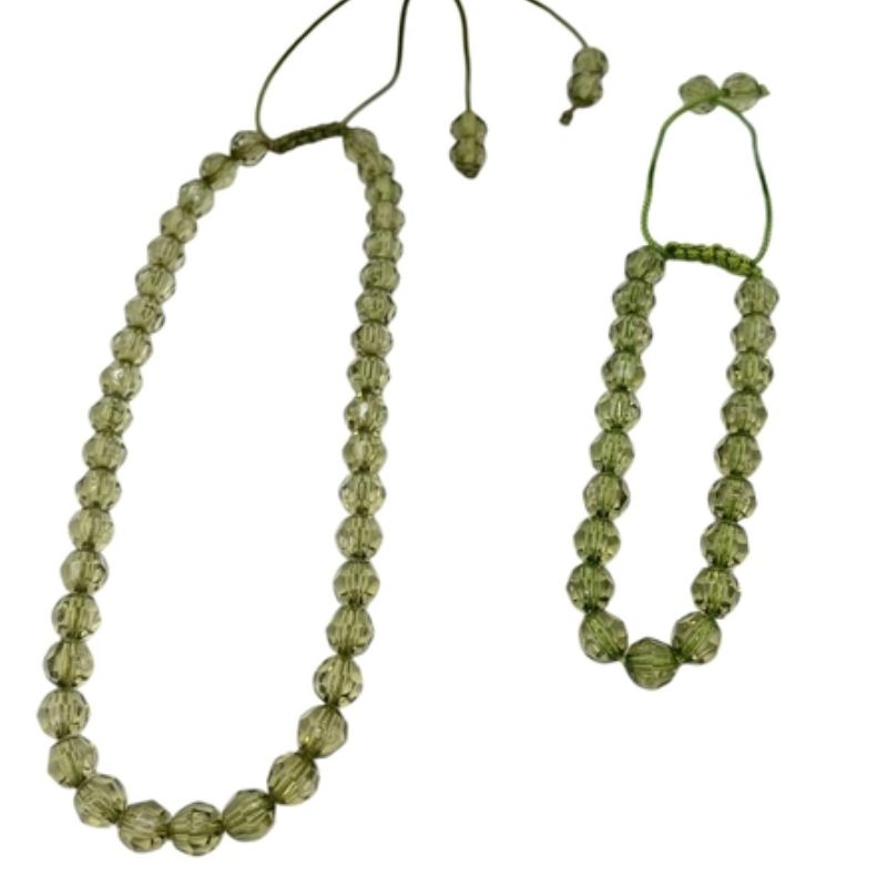 Parure Collier & Bracelet Vert – Perles Facettées Réglables