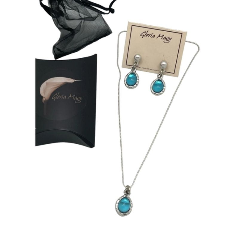 Ensemble Collier & Boucles d’Oreilles – Cristal Bleu Goutte d’Éclat